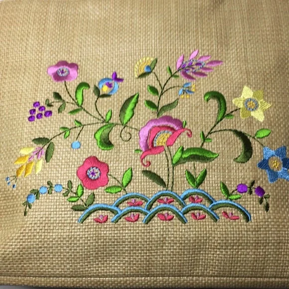Embroidered Floral Raffia Handbag - Picture 2 of 11